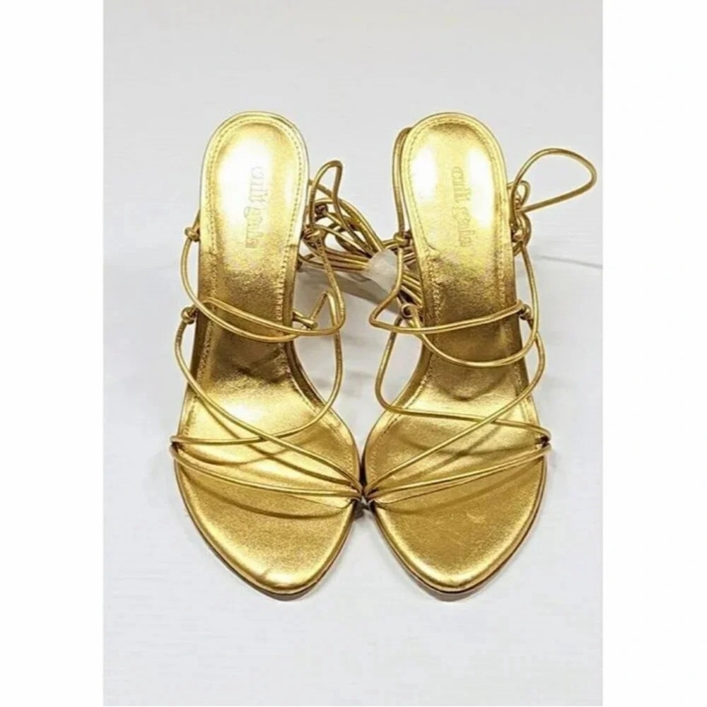 cult gaia Gold Strappy Spiral Ankle-Tie High Heel Sandal - Picture 3 of 9